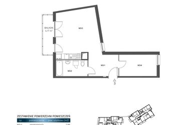 Rzut - Mieszkanie na sprzedaż 2 pokoje o powierzchni 49,28 m² - numer 3 w Wzgórze Krzemionki II