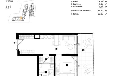 Rzut - Mieszkanie na sprzedaż 2 pokoje o powierzchni 37,67 m² - numer A.1.13 w Cisha Apartamenty Dziwnów