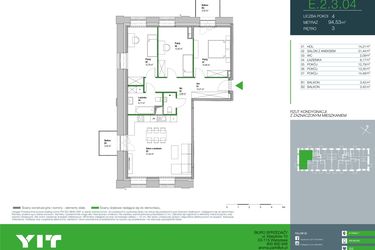 Rzut - Mieszkanie na sprzedaż 4 pokoje o powierzchni 94,53 m² - numer E.2.3.04 w Aroma Park Lofty