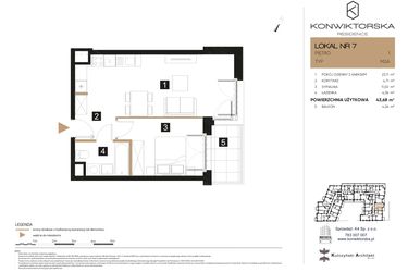 Rzut - Mieszkanie na sprzedaż 2 pokoje o powierzchni 43,68 m² - numer 07 w Konwiktorska Residence
