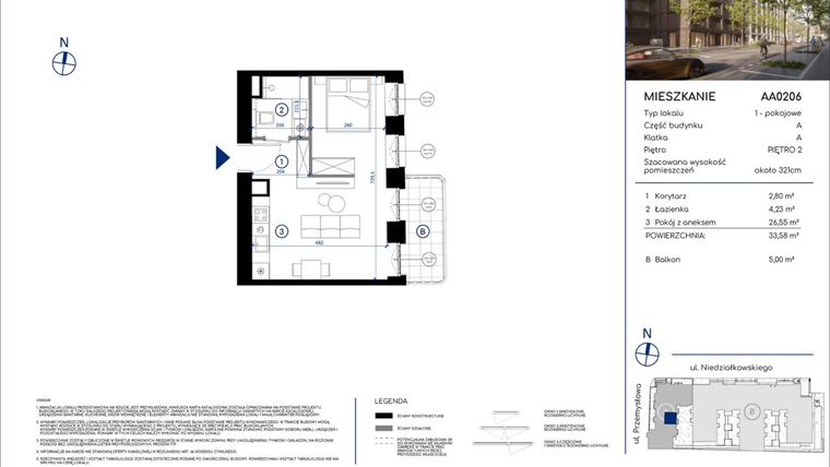 Rzut - Mieszkanie na sprzedaż 1 pokój o powierzchni 33,58 m² - numer AA0206 w Niedziałkowskiego Park