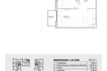 Rzut - Mieszkanie na sprzedaż 2 pokoje o powierzchni 53,05 m² - numer 1.01.D09 w Ogrody Andersa III
