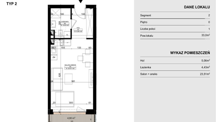 Rzut - Mieszkanie na sprzedaż 1 pokój o powierzchni 33 m² - numer P.77 w Ogrodowa 1