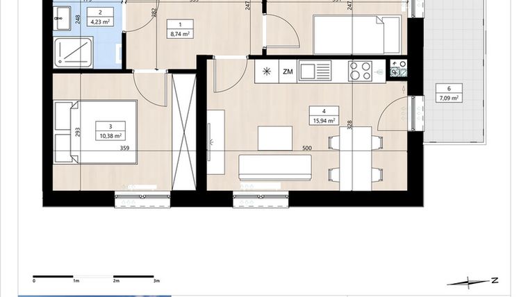 Rzut - Mieszkanie na sprzedaż 3 pokoje o powierzchni 47,63 m² - numer B3/2/27 w Montano bud. B3