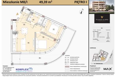 Rzut - Mieszkanie na sprzedaż 2 pokoje o powierzchni 49,88 m² - numer M8 w Przystań na Klifie