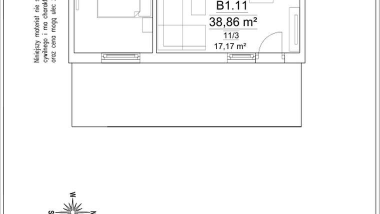 Rzut - Mieszkanie na sprzedaż 2 pokoje o powierzchni 38,86 m² - numer B1.11 w Osiedle Versus