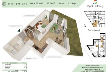 Rzut - Mieszkanie na sprzedaż 2 pokoje o powierzchni 39,54 m² - numer B2.M5 w Tutaj Bunscha