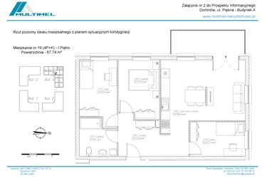 Rzut - Mieszkanie na sprzedaż 4 pokoje o powierzchni 67,74 m² - numer 19A w Dominów Rynek