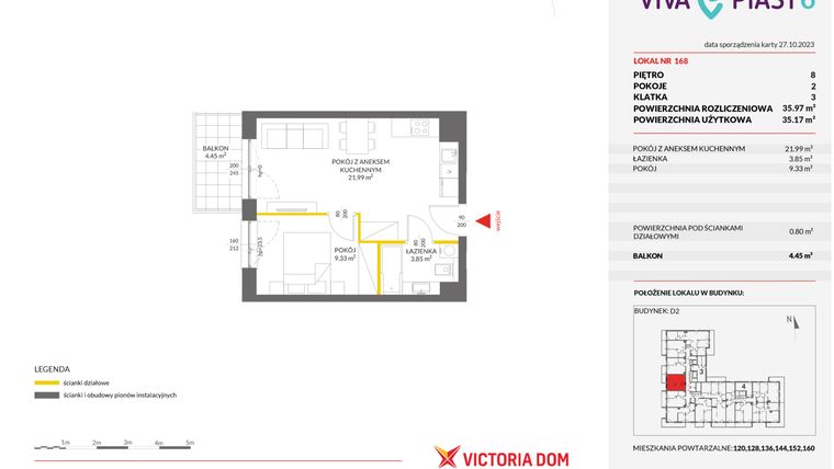 Rzut - Mieszkanie na sprzedaż 2 pokoje o powierzchni 35,97 m² - numer 168 w Viva Piast 6
