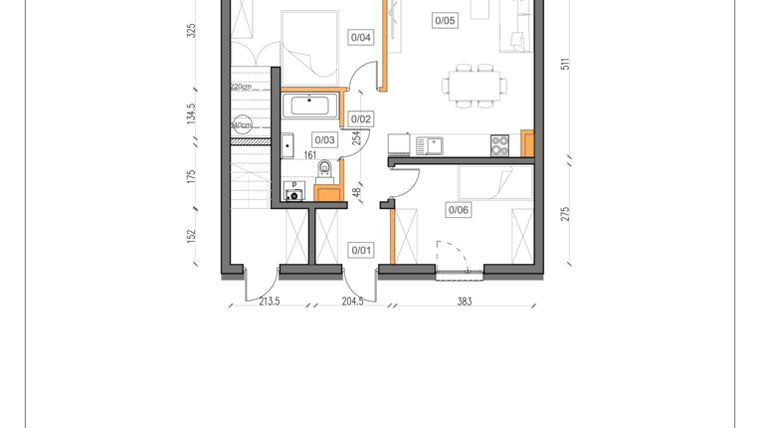 Rzut - Mieszkanie na sprzedaż 3 pokoje o powierzchni 55,6 m² - numer 7 w Małe Wilczyce etap 9