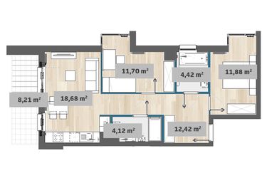 Rzut - Mieszkanie na sprzedaż 3 pokoje o powierzchni 63,3 m² - numer F1.E.02.04 w Sady Żoliborz