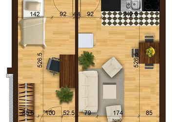 Rzut - Mieszkanie na sprzedaż 2 pokoje o powierzchni 41,81 m² - numer 6C.75 w Mierzeja Wiślana etap III