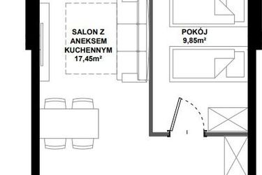 Rzut - Mieszkanie na sprzedaż 2 pokoje o powierzchni 39,21 m² - numer B/101 w Apartamenty Bałtyk