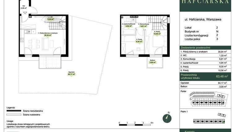 Rzut - Dom na sprzedaż 3 pokoje o powierzchni 63,48 m² - numer N2 w Hafciarska