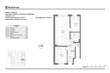 Rzut - Mieszkanie na sprzedaż 3 pokoje o powierzchni 58,1 m² - numer 5A w Bojano, ul. Kazimierza Wielkiego