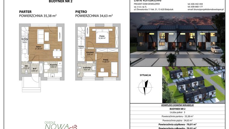 Rzut - Dom na sprzedaż 3 pokoje o powierzchni 70,01 m² - numer Mirabelki 2 w Osiedle Nowa Sadowa - Etap I
