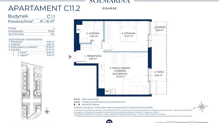 Rzut - Mieszkanie na sprzedaż 2 pokoje o powierzchni 41,16 m² - numer C11.2 w Sol Marina etap III