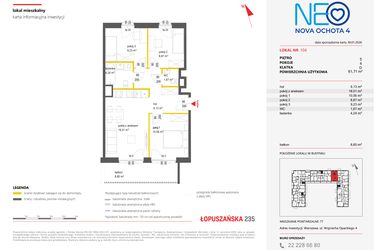 Rzut - Mieszkanie na sprzedaż 4 pokoje o powierzchni 61,71 m² - numer 104 w Neo Nova Ochota 4