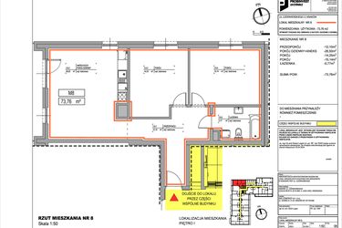 Rzut - Mieszkanie na sprzedaż 3 pokoje o powierzchni 73,76 m² - numer 3.8 w Czerwieńskiego 3