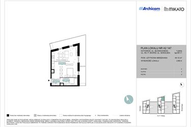 Rzut - Mieszkanie na sprzedaż 1 pokój o powierzchni 44,12 m² - numer A2 147 w Mikato