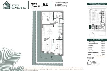 Rzut - Mieszkanie na sprzedaż 3 pokoje o powierzchni 59,94 m² - numer A04 w Nowa Palmiarnia