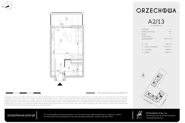 Rzut - Mieszkanie na sprzedaż 1 pokój o powierzchni 30,13 m² - numer A2-13 w Orzechowa 2