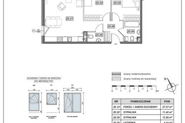 Rzut - Mieszkanie na sprzedaż 3 pokoje o powierzchni 65,02 m² - numer 5.A.20 w Nowe Południe bud. 5