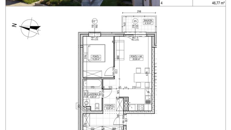 Rzut - Mieszkanie na sprzedaż 2 pokoje o powierzchni 46,77 m² - numer M.B8.00.30 w Osiedle Harmonia bud. B8