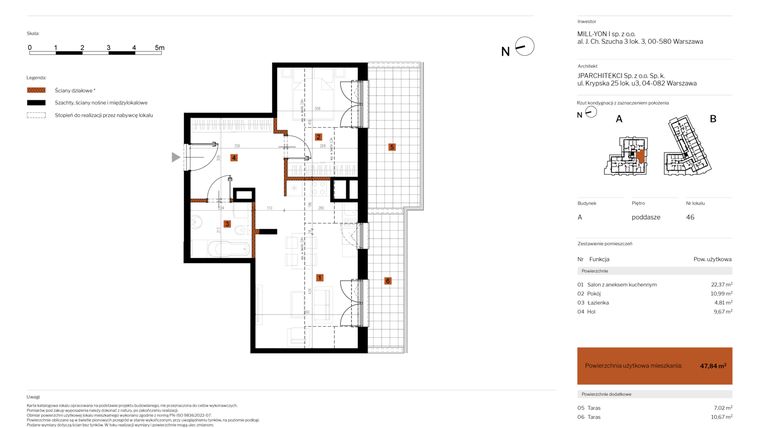 Rzut - Mieszkanie na sprzedaż 2 pokoje o powierzchni 47,84 m² - numer 46 w MY Głębocka