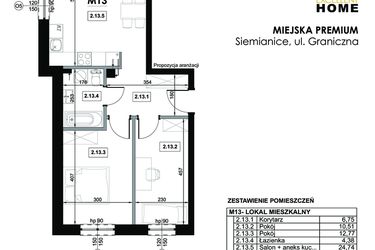 Rzut - Mieszkanie na sprzedaż 3 pokoje o powierzchni 59,15 m² - numer M13 w Miejska Premium II