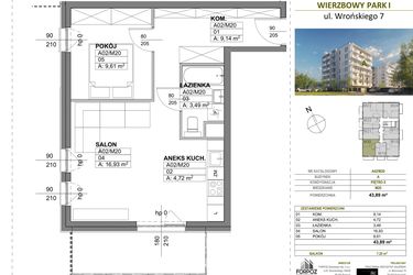 Rzut - Mieszkanie na sprzedaż 2 pokoje o powierzchni 43,89 m² - numer A00_M20 w Wierzbowy Park