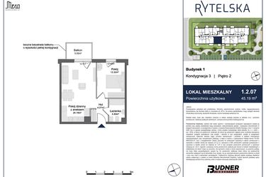 Rzut - Mieszkanie na sprzedaż 2 pokoje o powierzchni 45,19 m² - numer 1.2.07 w Rytelska