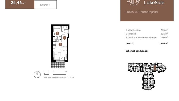 Rzut - Mieszkanie na sprzedaż 1 pokój o powierzchni 25,46 m² - numer 1.A.0.04 w Murapol LakeSide