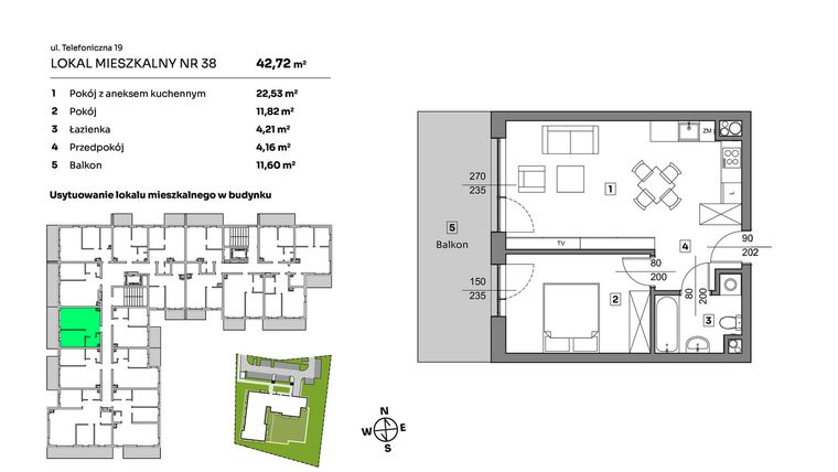 Rzut - Mieszkanie na sprzedaż 2 pokoje o powierzchni 42,72 m² - numer 38 w Nova Radiostacja