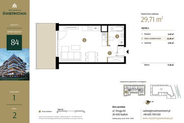Rzut - Mieszkanie na sprzedaż 1 pokój o powierzchni 29,71 m² - numer M.84 w Rezydencja Świerkowa - etap II