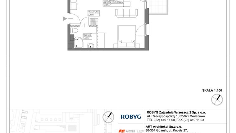 Rzut - Mieszkanie na sprzedaż 1 pokój o powierzchni 37,74 m² - numer E.5M23 w Nowa Wałowa bud. E
