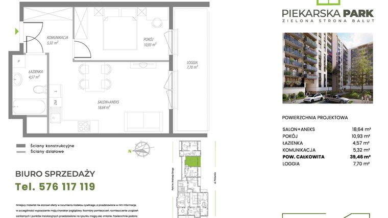 Rzut - Mieszkanie na sprzedaż 2 pokoje o powierzchni 39,46 m² - numer A3.2 w Piekarska Park