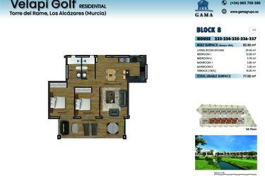 Rzut - Mieszkanie na sprzedaż 2 pokoje o powierzchni 83,5 m² - numer 234 w Velapi Golf - Murcja