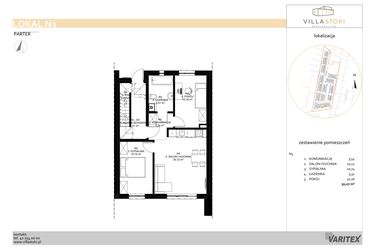 Rzut - Mieszkanie na sprzedaż 3 pokoje o powierzchni 50,07 m² - numer N3 w Villa Stoki (mieszkania)