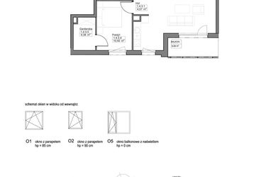 Rzut - Mieszkanie na sprzedaż 2 pokoje o powierzchni 50,96 m² - numer A.1.4.3 w Optima VIII
