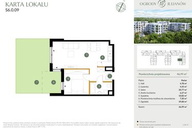 Rzut - Mieszkanie na sprzedaż 2 pokoje o powierzchni 46,99 m² - numer S6.0.09 w Ogrody Julianów