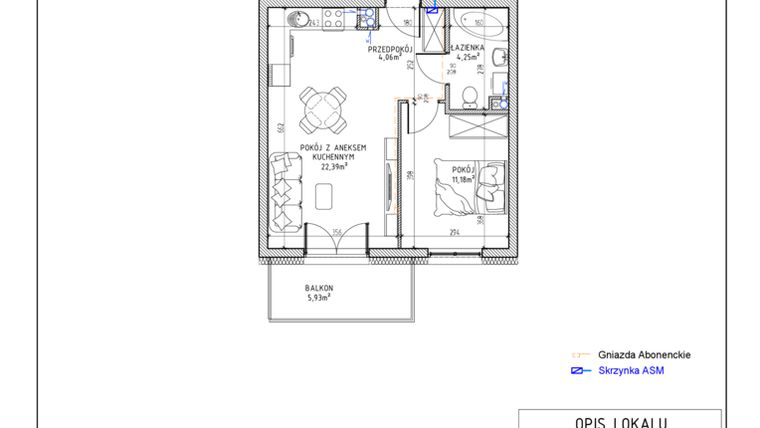 Rzut - Mieszkanie na sprzedaż 2 pokoje o powierzchni 41,88 m² - numer 28 w Harmonia bud. M3