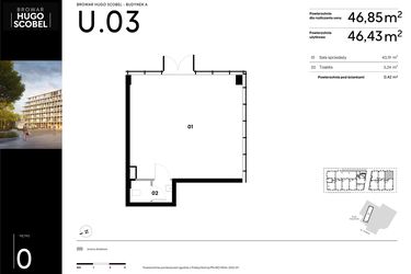 Rzut - Lokal użytkowy na sprzedaż 1 pokój o powierzchni 46,85 m² - numer U.03 w Browar HUGO SCOBEL