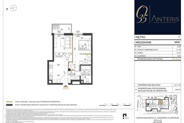Rzut - Mieszkanie na sprzedaż 2 pokoje o powierzchni 45,56 m² - numer M.09 w Ożarowska 35