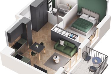 Rzut - Mieszkanie na sprzedaż 2 pokoje o powierzchni 34,33 m² - numer A4.103.M02 w Mieszkaj w mieście - Ogrody Glogera