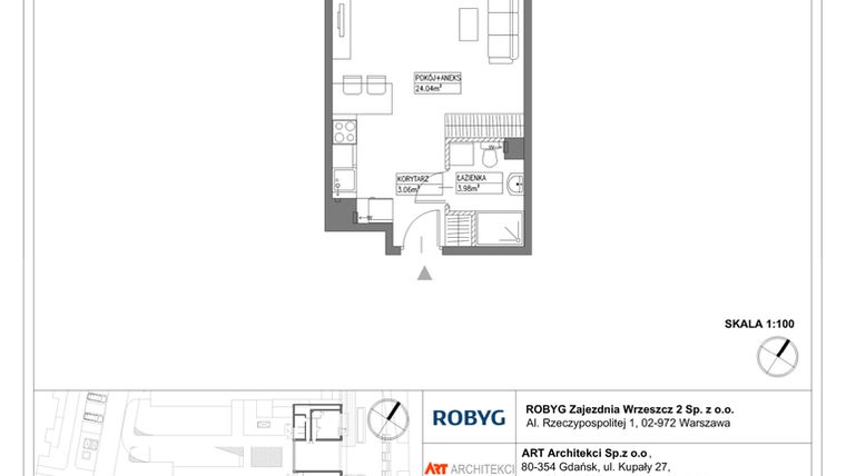 Rzut - Mieszkanie na sprzedaż 1 pokój o powierzchni 31,08 m² - numer E.0M02 w Nowa Wałowa bud. E