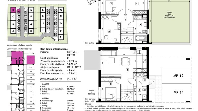 Rzut - Mieszkanie na sprzedaż 5 pokoi o powierzchni 94,71 m² - numer D w Złotno Residence