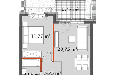 Rzut - Mieszkanie na sprzedaż 2 pokoje o powierzchni 43,23 m² - numer F1.A.00.03 w Splot Wola