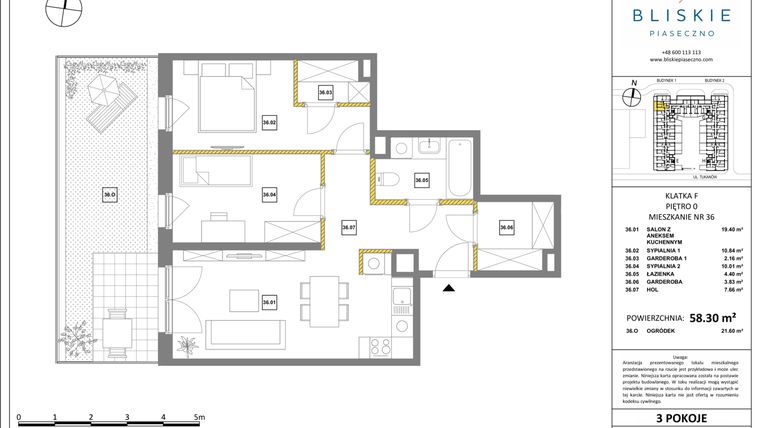 Rzut - Mieszkanie na sprzedaż 3 pokoje o powierzchni 58,3 m² - numer 36 w Bliskie Piaseczno 2