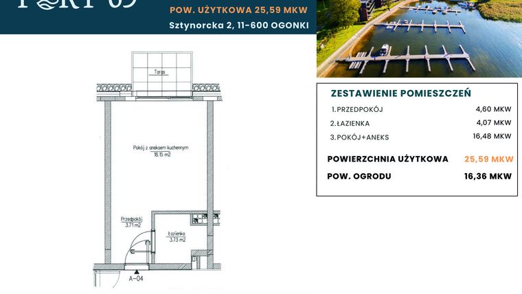 Rzut - Mieszkanie na sprzedaż 1 pokój o powierzchni 25,59 m² - numer A-04 w Port 69